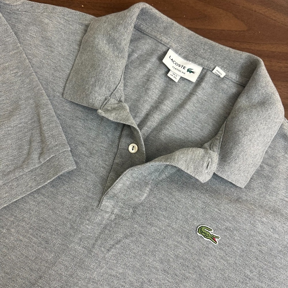 Lacoste Men's Heather Gray Polo with Green Crocodile Logo